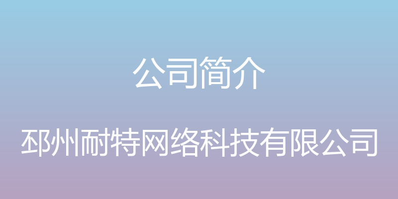 公司简介 - 邳州耐特网络科技有限公司